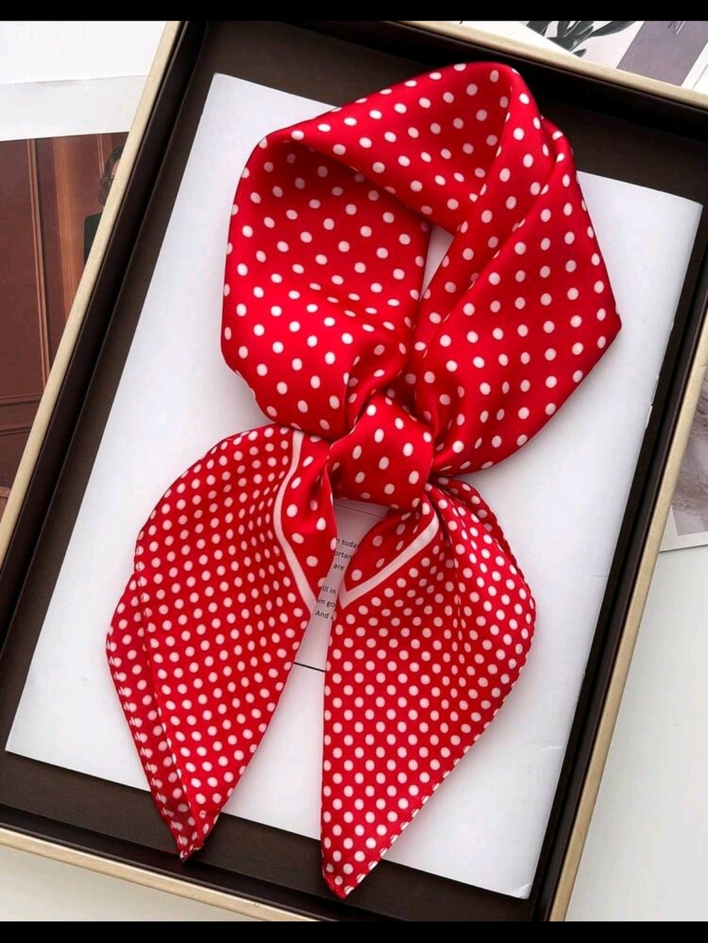 Red Polka Dot Silk Neck Scarf - Classic Women’s Accessory 27.5"/27.5"